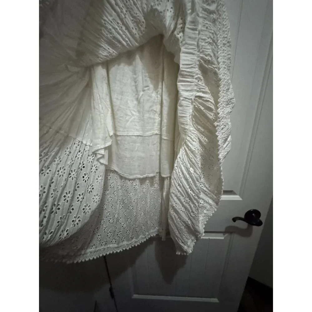 Keren Hart White Eyelet Tiered Maxi Skirt XL 100% Cotton Made In India Vintage B - Picture 4 of 5